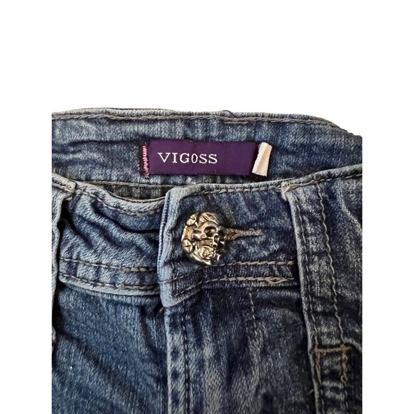 Vigoss Women's Denim Jean Shorts Distressed Detailing & Skull Buttons Size S Y2K - Picture 2 of 7